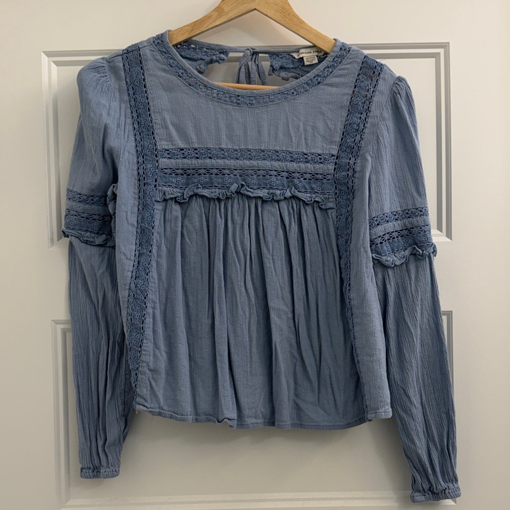 American Eagle Outfitters Light Blue Lace Blouse